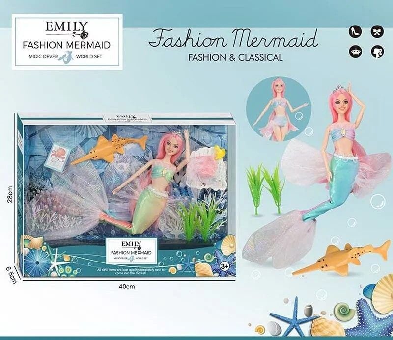 Лялька Emily Русалка 32см шарнірна морська тварина аксесуари коробка 40*28*6см QJ137C Китай