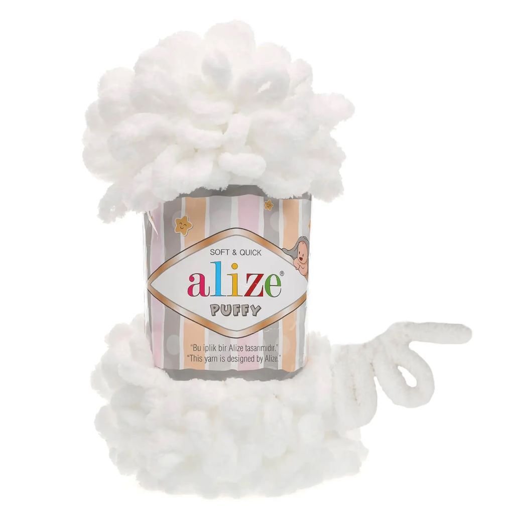 Пряжа Alize Puffy 100гр 9м білий №55 мікрополіестр 100% 698020 Туречинна