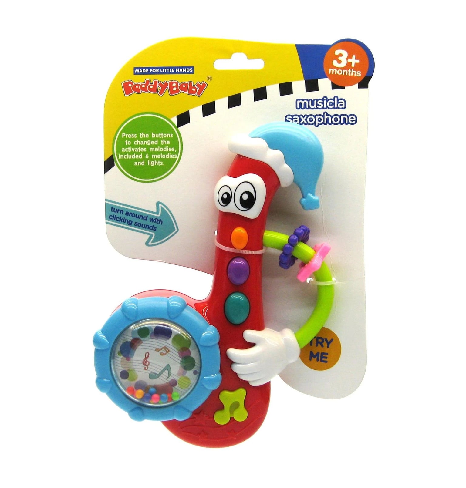 Брязкальце Саксофон на батарейка тріскачка на планшеті 0882 Daddy Baby