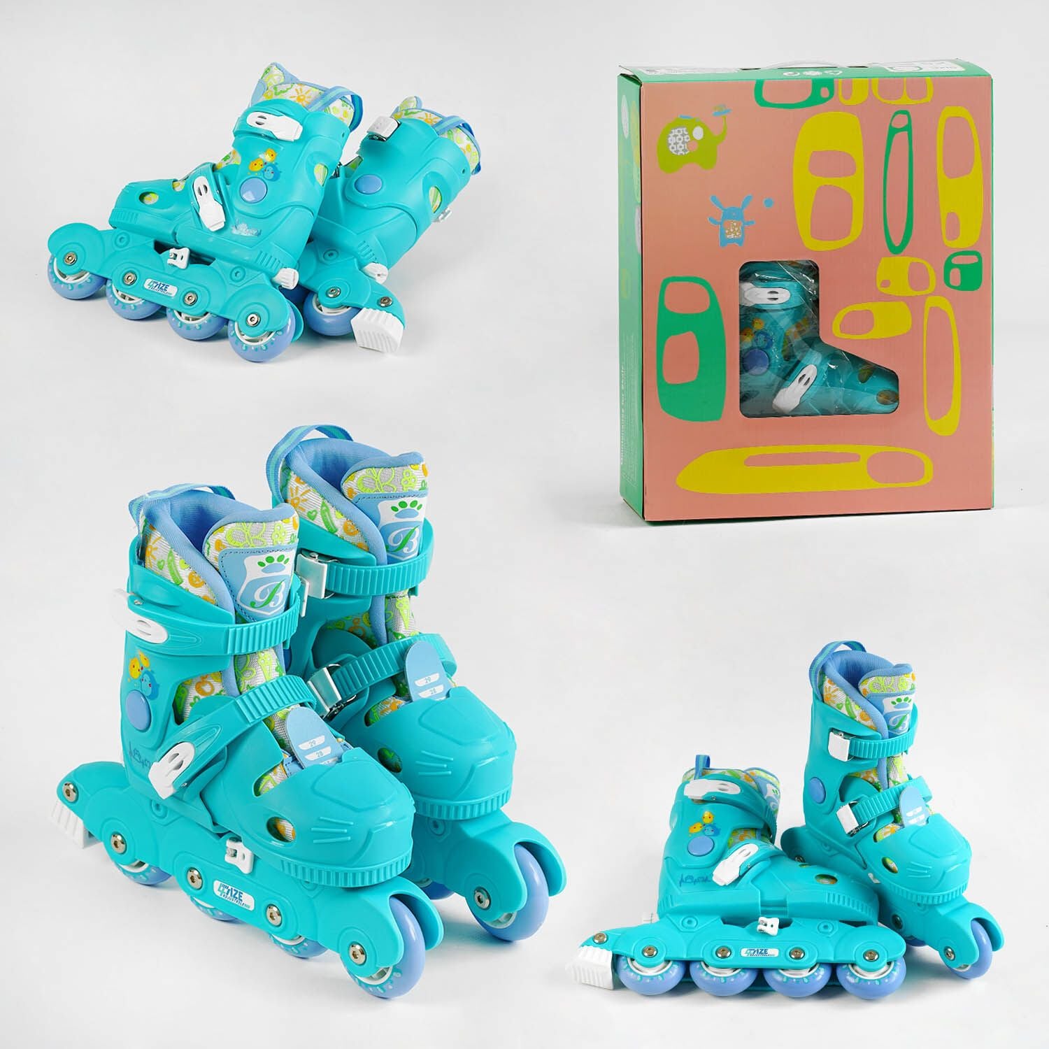 Роліки р26-29 сині колеса PU d6см  переднє світло коробка 76933-XS Китай