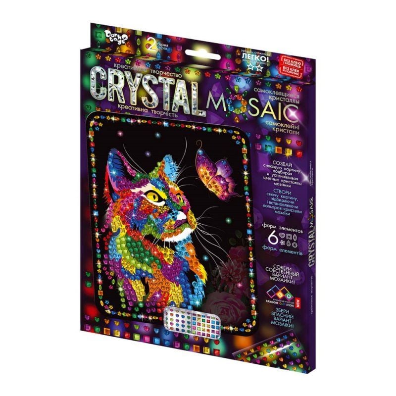 Блискуча мозаїка Кіт з метеликом Crystal Mosaic коробка CRM-02-04 danko toys
