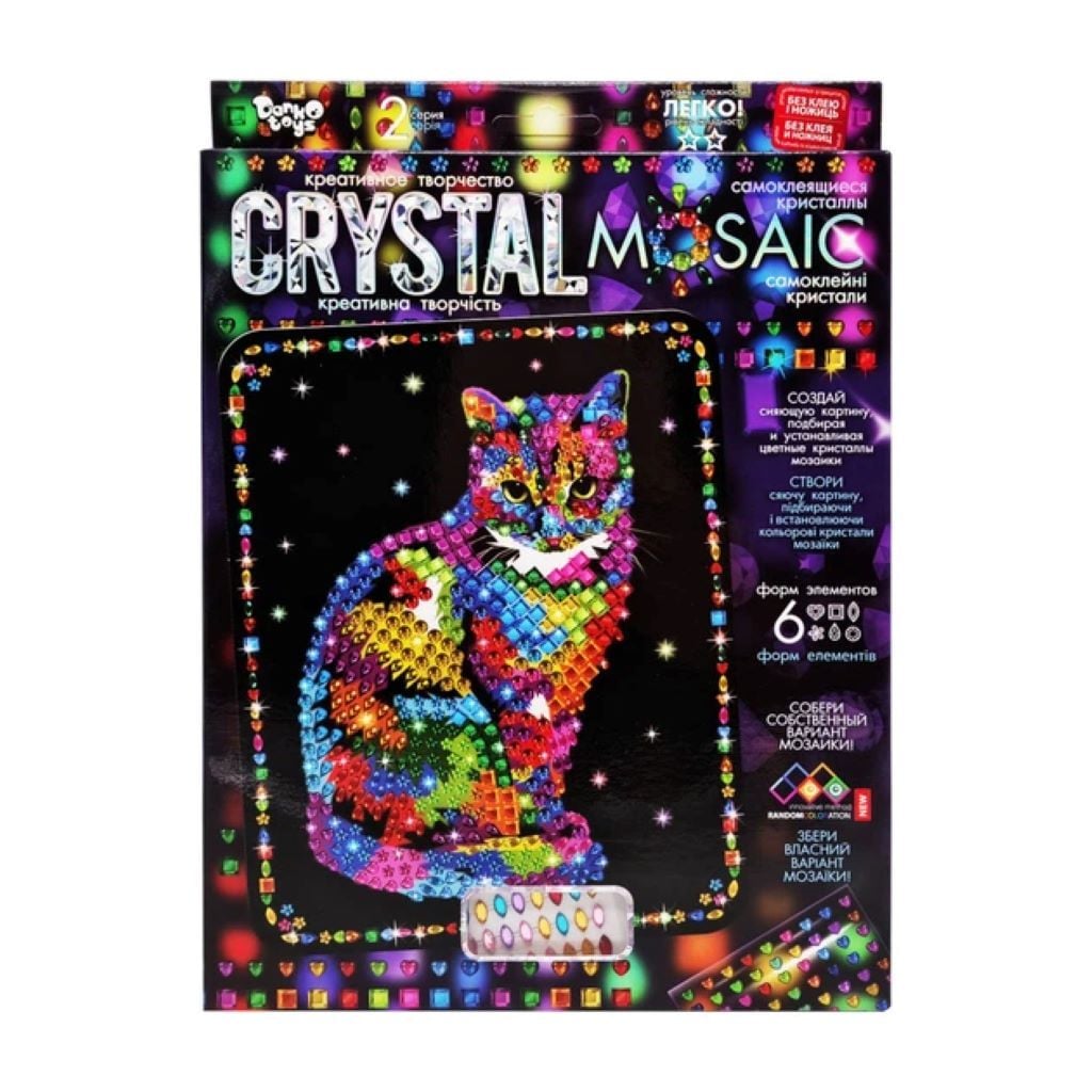 Блискуча мозаїка Кішка Crystal Mosaic коробка CRM-02-09 Danko toys