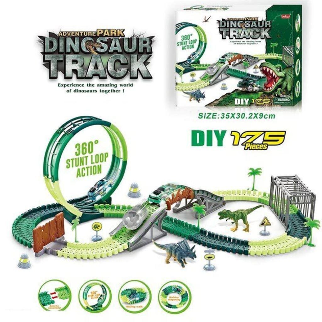 Трек гнучка траса 175д Dinosaur Track 357см 1 машина на батрейках, 2динозаври у коробці 357 Leeta