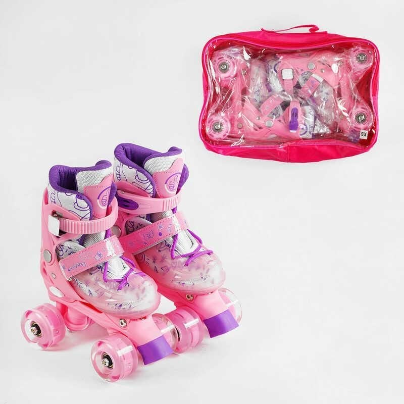 Ролики 27-30р колеса PU зі світлом 4,5см рожеві в сумці 33*29*11см 12188-XS profi