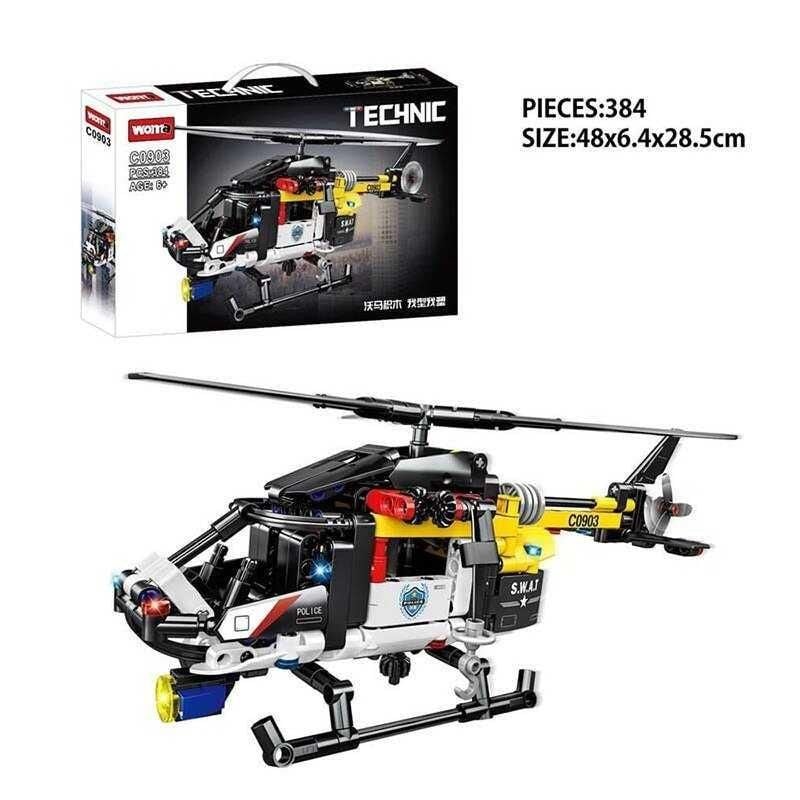 Конструктор Technic 384дет Поліцейський гелікоптер  коробка 54*35*6см C0903 woma