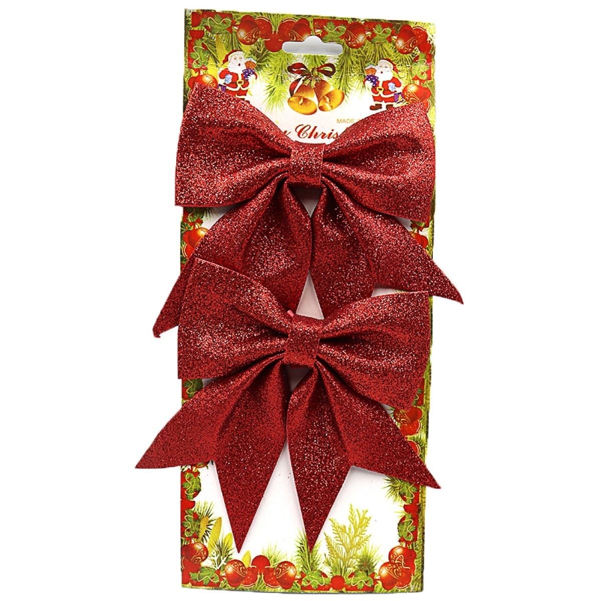 Прикраса новорічна бант глітерний 2шт на планшеті 13*14см 6527-P3-91 Josefotten
