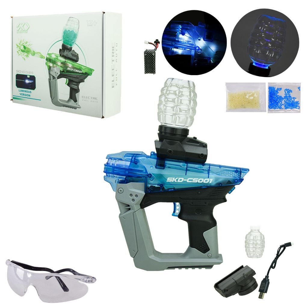 Пістолет акум гелеві кул 7*8мм світиться синього кольору коробка 30*23,5*7,5см CS001S Китай