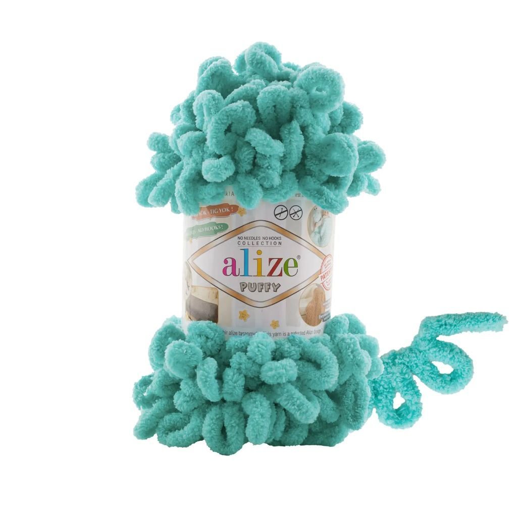Пряжа Alize Puffy 100г 9м світла бірюза №128 мікрополіестр 100% 758150-737850 Туречинна