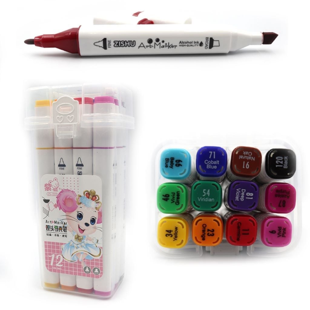 Скетч маркери набір 12шт Mouse у пластиковому боксі мікс кольорів 222-12 Josefotten