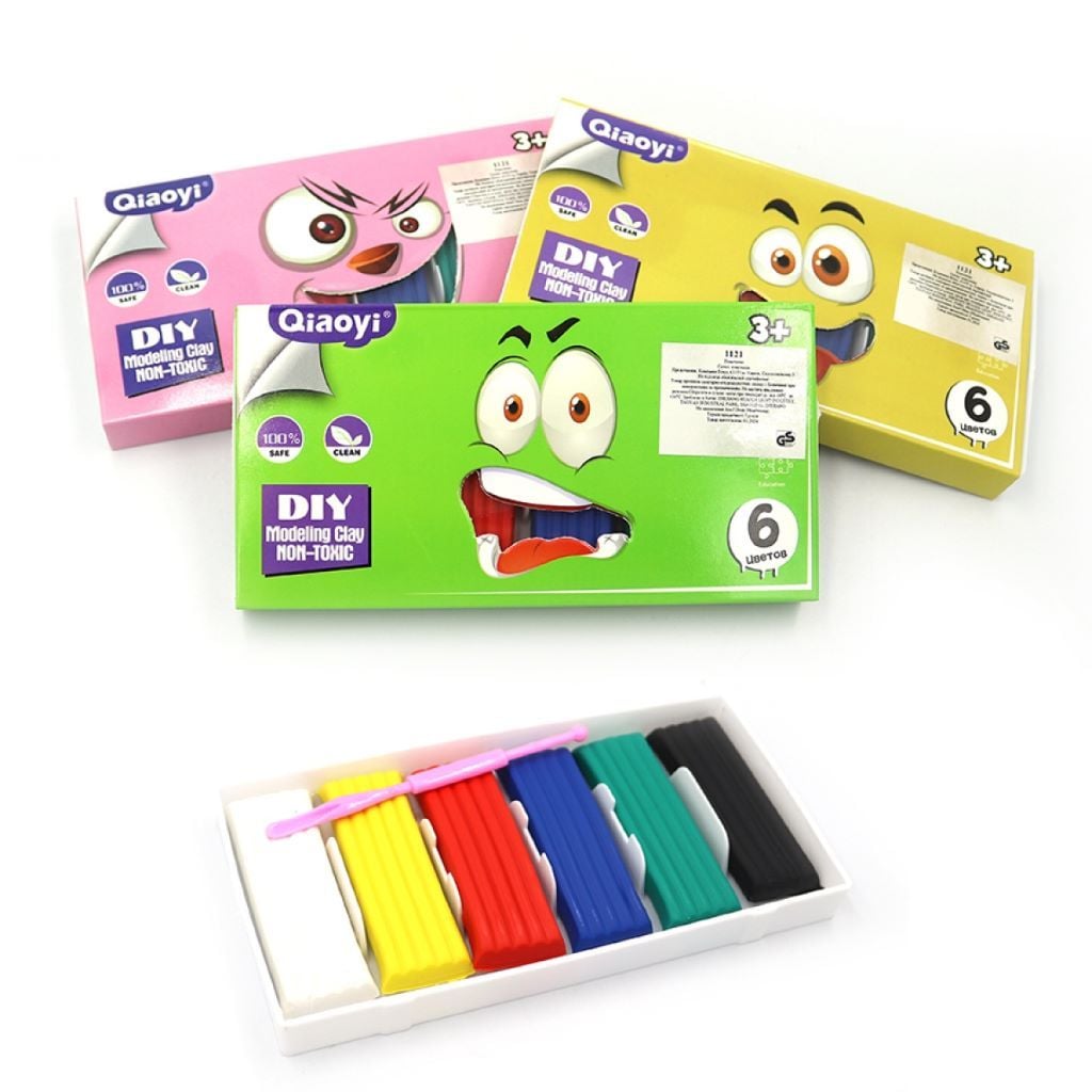 Пластилін 6 кольорів 120гр Люкс  пластик піддон стік у коробці 17*10*2см 1121 Qiaoyi