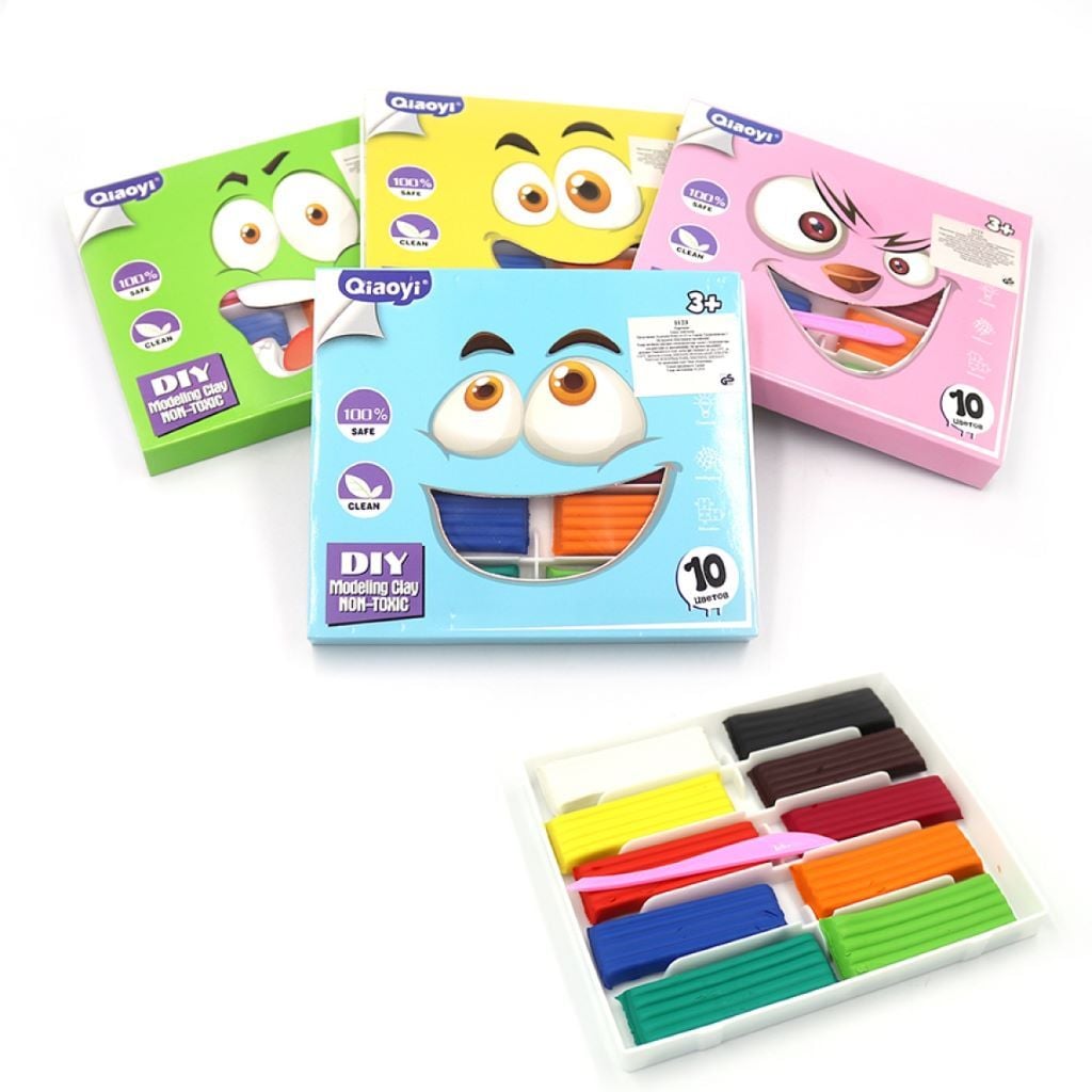 Пластилін 10 кольорів 200г Люкс  пластик піддон стік у коробці 17*15*2см 1123 Qiaoyi