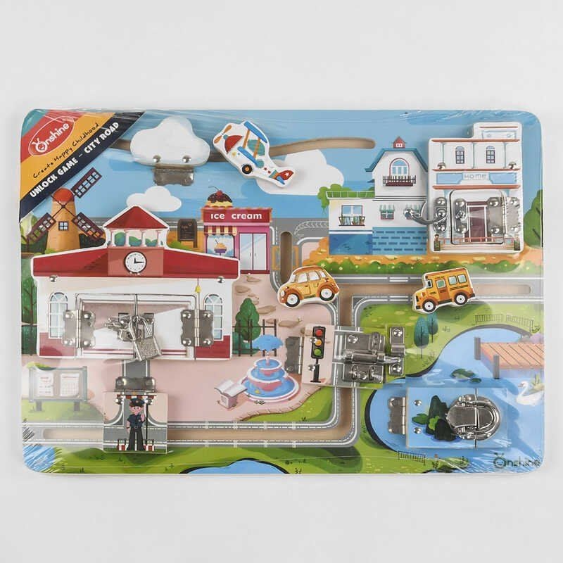 Бізіборд дерево замки лабіринти в плівці 40*28 см C49401 Китай