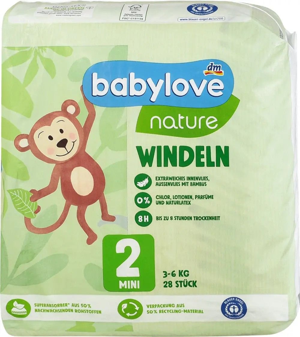 Підгузки дитячі №2 mini Babylove nature 3-6кг 28шт 14287 Німеччина