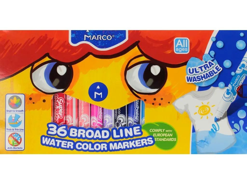 Фломастери 36кольорів Ultra  Washable Jumbo у коробці 32,5*16*4см FM1632-36CB Marco