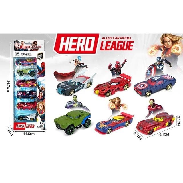Машина  супер героя мет набір 6шт коробка 29*12*3,5см 627-6A Китай
