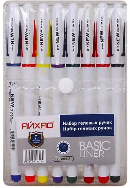 Набір гелевих ручок 0,5мм наб 8шт білий  корпус ET801-8 Китай