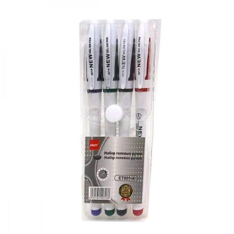 Ручка  гелева 0.5мм набір 4шт/4кол білий корпус ET801-4 Китай