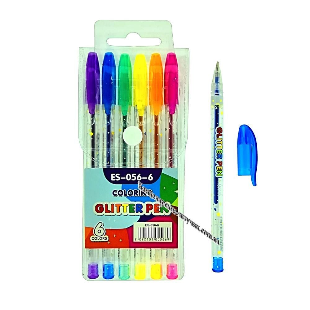 Набір гелевих  ручок  наб 6шт/6кол глітер ES-056-6 Китай