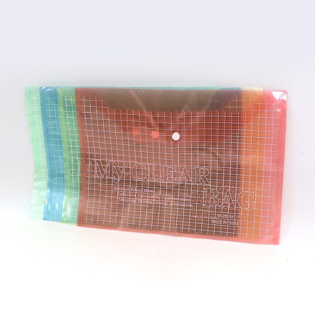 Папка конверт A4 на кнопці My Clear прозора мікс кольорів W-209-A4-14S Josefotten