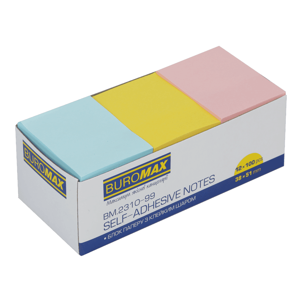 Блок паперу для нотаток r38*51 12 х 100 мікс кол ВМ2310-99 Buromax