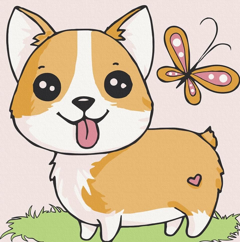 Картина по номерах 30*30см Цуценя коргі  фарби пензлики у термоплівці 15541-AC Art Craft