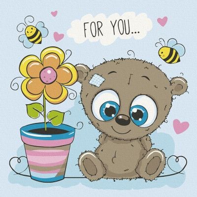 Картина по номерах 30*30см Ведмежа з квіткою фарби пензли в термоплівці 15513-AC Art Craft