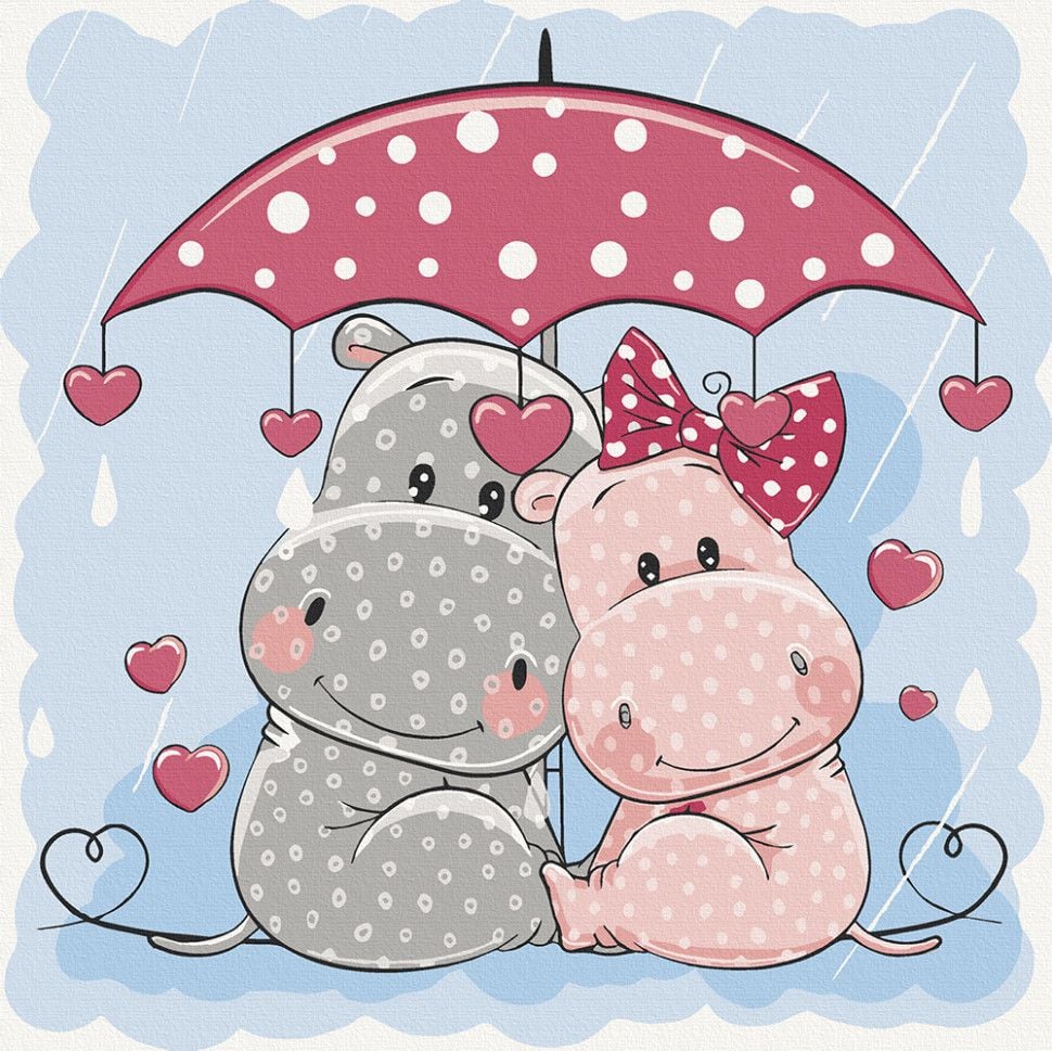 Розфарбовка 30*30см Бегемотики під парасолькою на підрамнику фарби пензли в термоплівці 15530-AC Art Craft