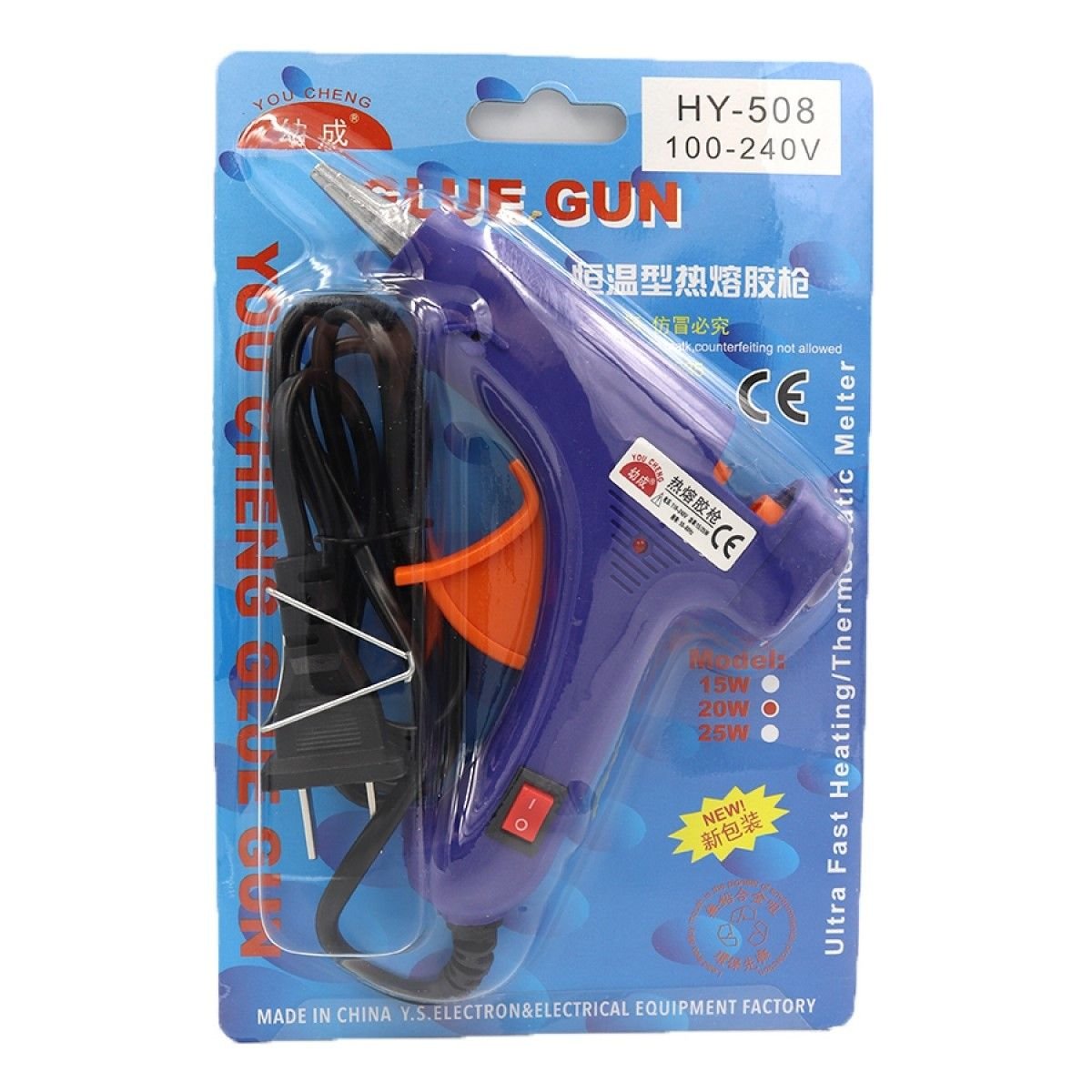 Термо-пістолет клей 0,7мм  100W 240V з терморегулятором блістер 0254DSCN/HY-508 Китай