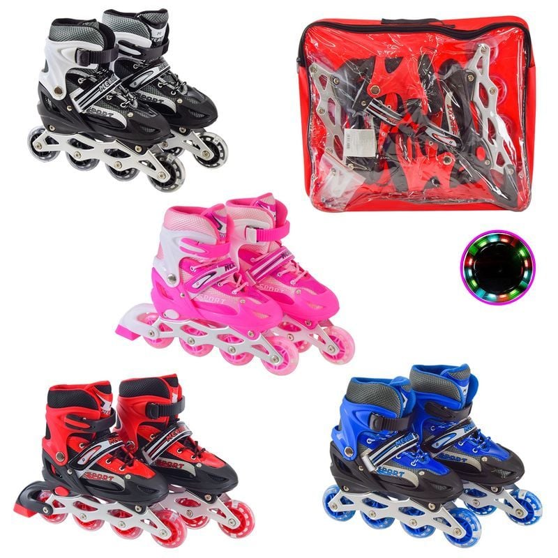 Ролики 33-37  колеса PVC 1 світло метал  рама 4 кольори в сумці		 RL2402 Китай