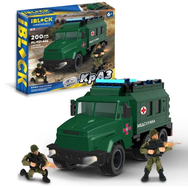 Конструктор 200дет Військова техніка Краз-медслужба 2 фігурки коробка 29*25*6,5см PL-921-446 IBLOCK