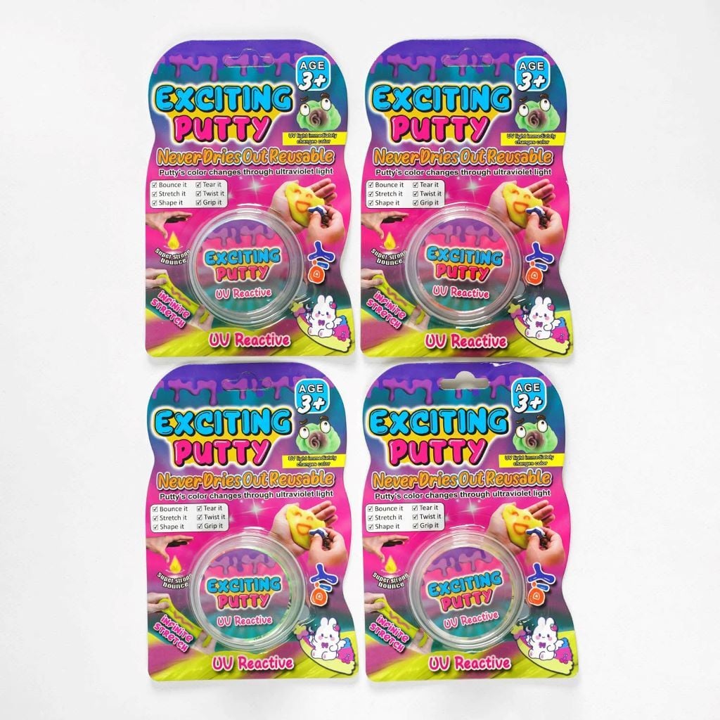 Антистрес пластилін чутливий до ультрафіолетового світла стрибає в баночці на планшеті 11*7см С62247/353 Китай