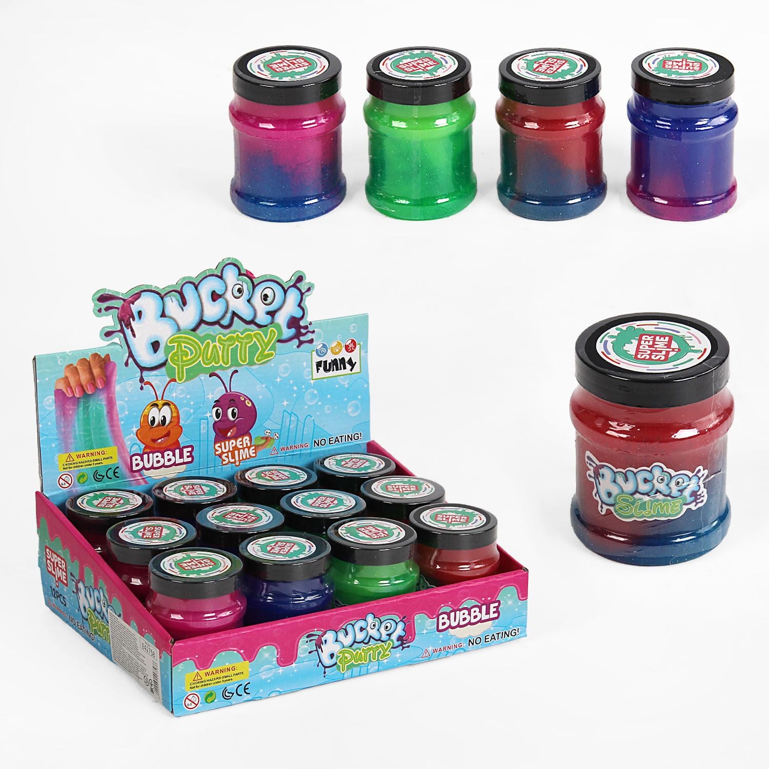 Слайм 2-х кольоровий з блискітками в баночці E 42758 Китай