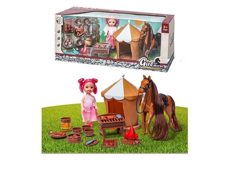 Лялька 10см знімне взуття  кінь намет гриль муляжі їжі в коробці 686-838 Китай