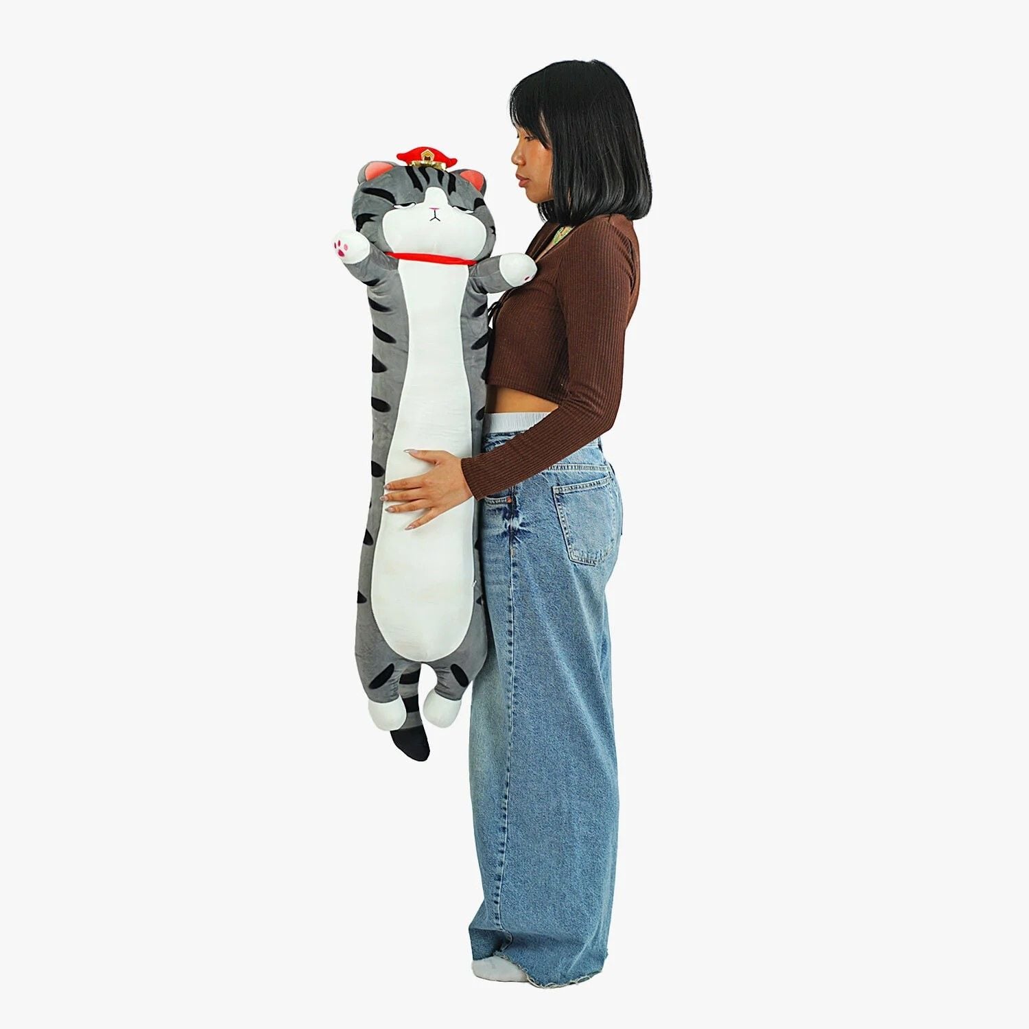 М'яка іграшка Кіт Батон з короною довжина 107 см з вишитими очима сірого кольору M16945 Китай