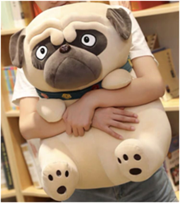 М’яка іграшка собака Мопс з нашийником 50см сидяча з вишитими очима M16950 Китай