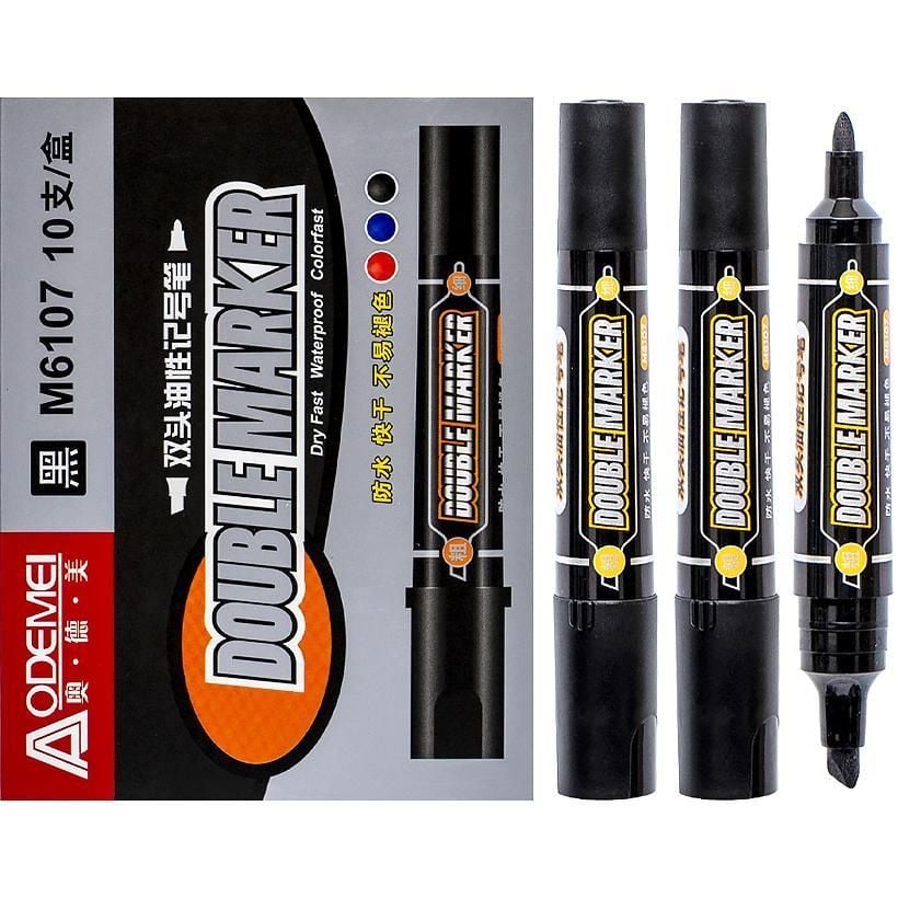 Маркер перманентний двосторонній чорний M6107 Aodemei