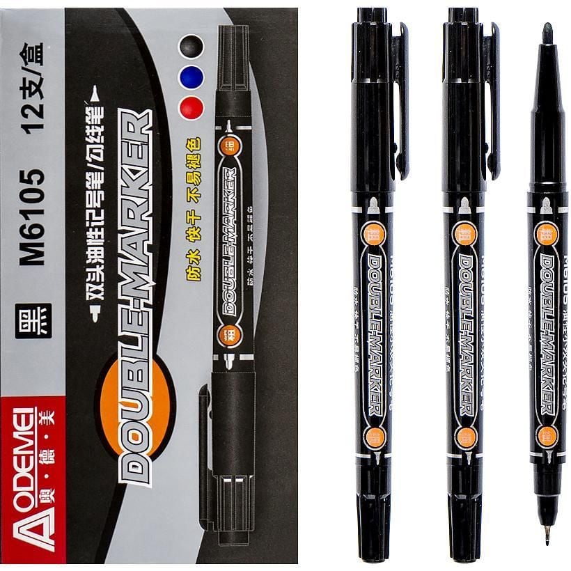Маркер перманентний двосторонній чорна M6105 Aodemei