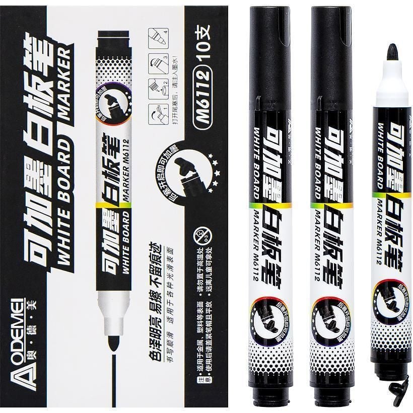 Маркер для дошки чорний круглий заправляється M6112 Aodemei