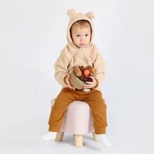 Костюм дитячий 80р махра кофта з капюшоном з вушками на блискавці штанці рубчик бежевий кориця 064-909-80 Фламінго 80р