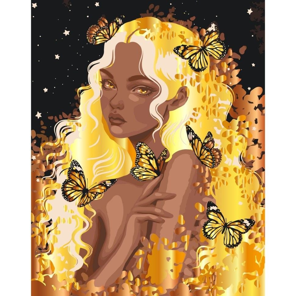 Картина по номерах 40*50см Золотава фея з металізованими фарбами пензлики в термоплівці 10112-AC Art Craft