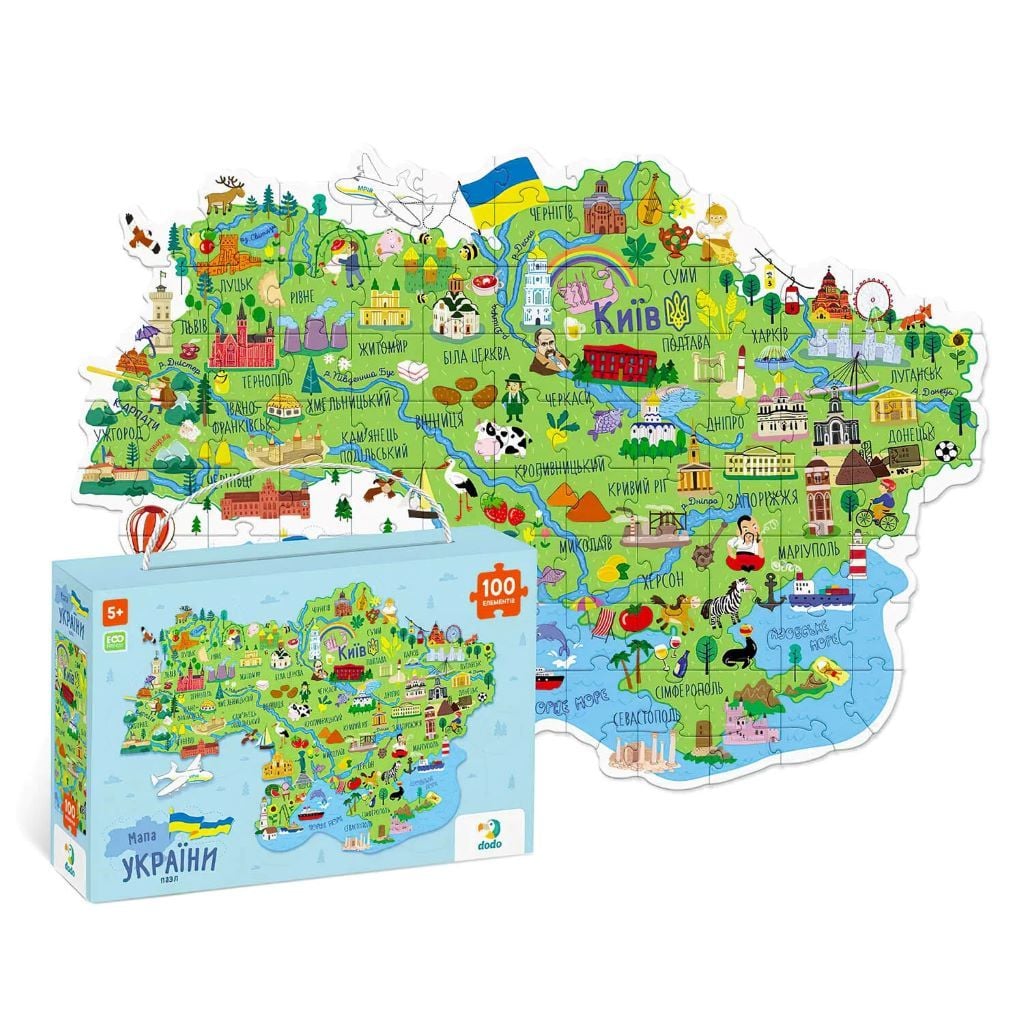 Пазли 100ел Мапа України 46*64см у коробці 27*18*7см 300267 Dodo