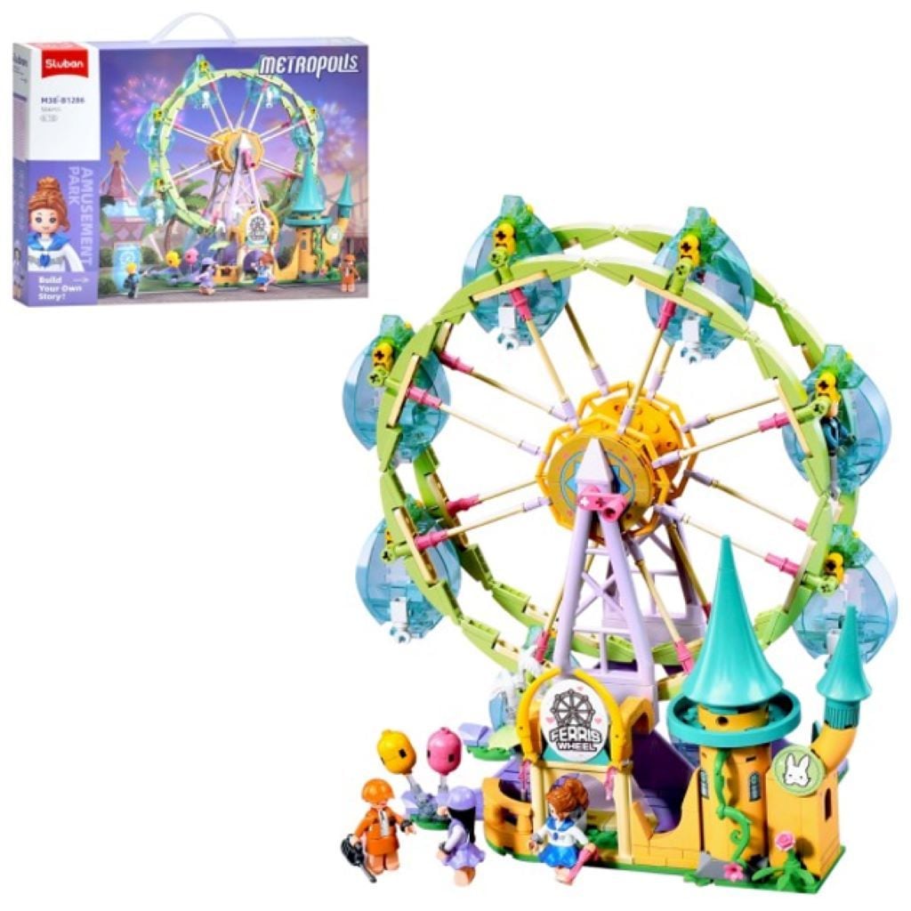 Конструктор типу лего 504дет Metropolis парк розваг Колесо огляду фігурки коробка 42*32*7см М38-B1286 sluban