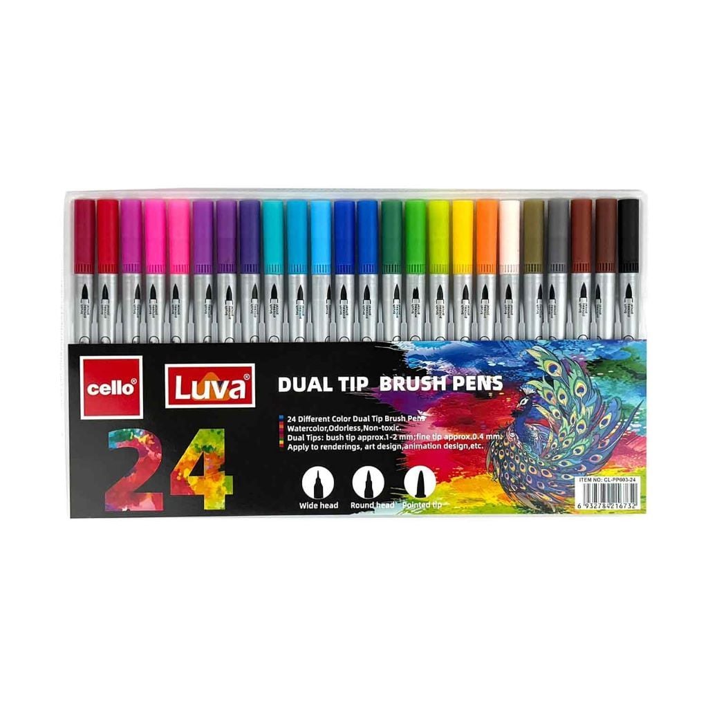 Ручка пензельна двостороння Luva 24 кольори набір в блістері CL-PP003-24 Cello