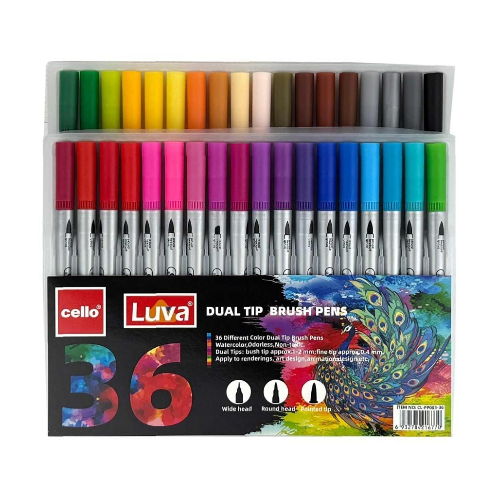 Ручка пензельна двостороння Luva 36 кольорів набір в блістері CL-PP003-36 Cello