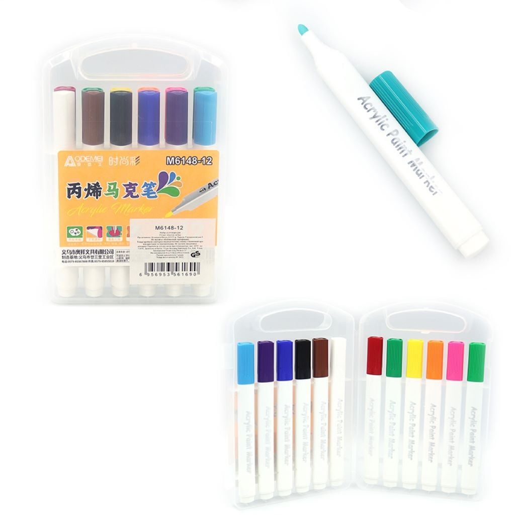 Маркери акрилові 12 кольорів у блістері M6148-12 Aodemei