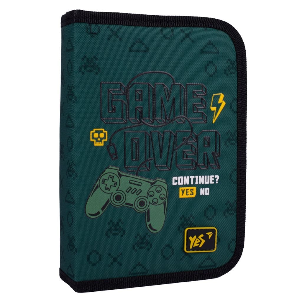 Пенал тканевий на блискавці 1відділення Game Over в пакеті 20*13*4см 533653 Yes