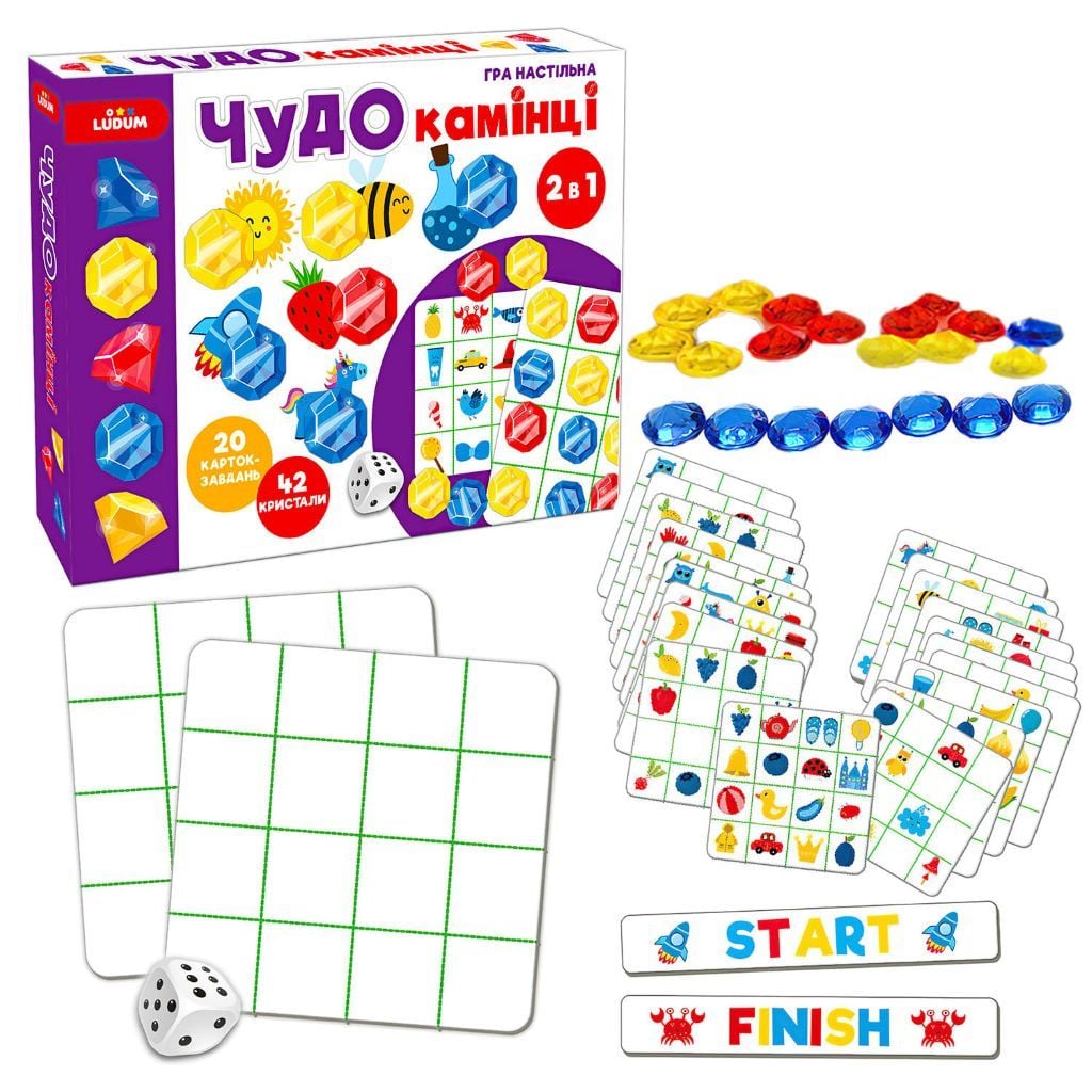 Настільна гра розвиваюча Чудокамінці 20 карток 42 кристали у коробці ME5032-12 Ludum
