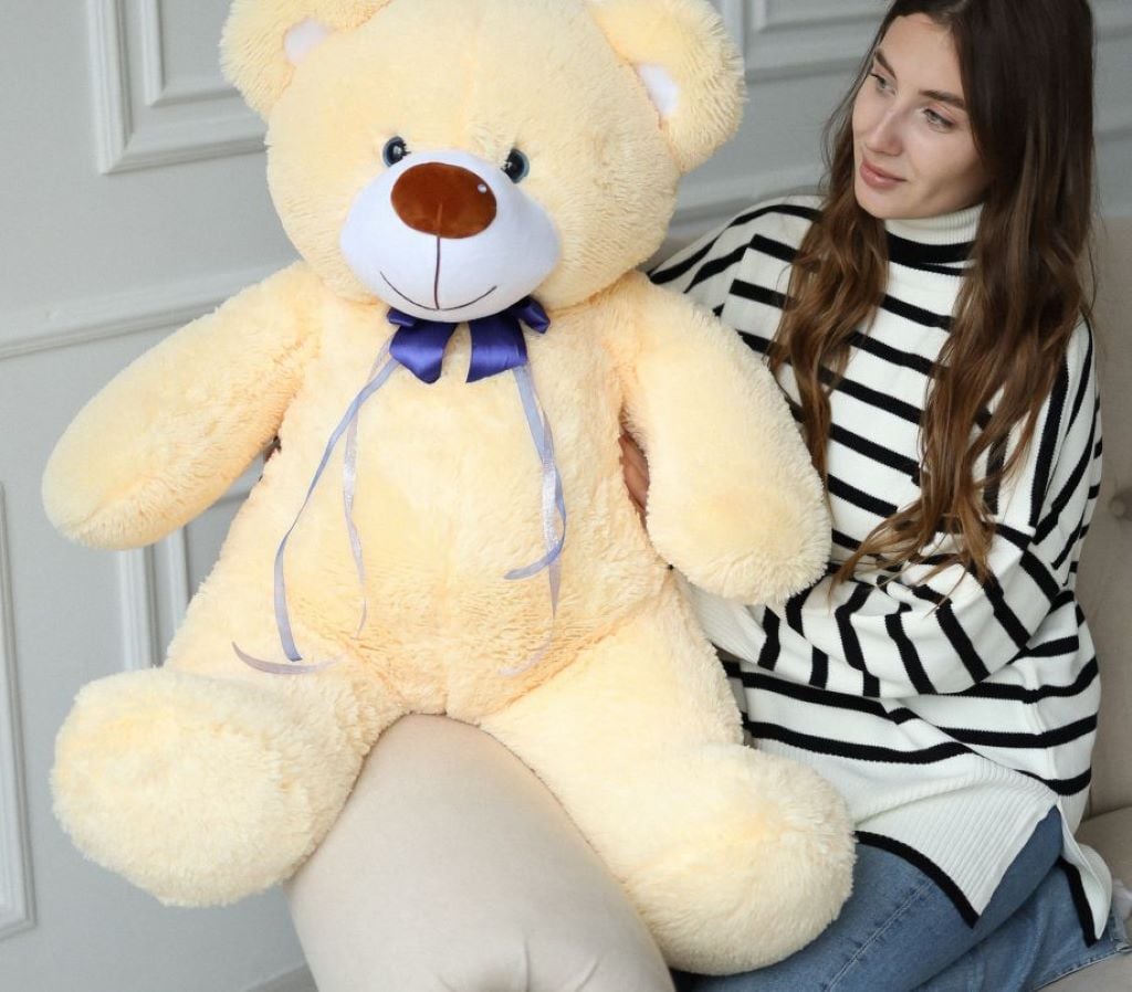 М'яка іграшка ведмедик Тімошка 120см з бантом персіковий Ч416П чайка