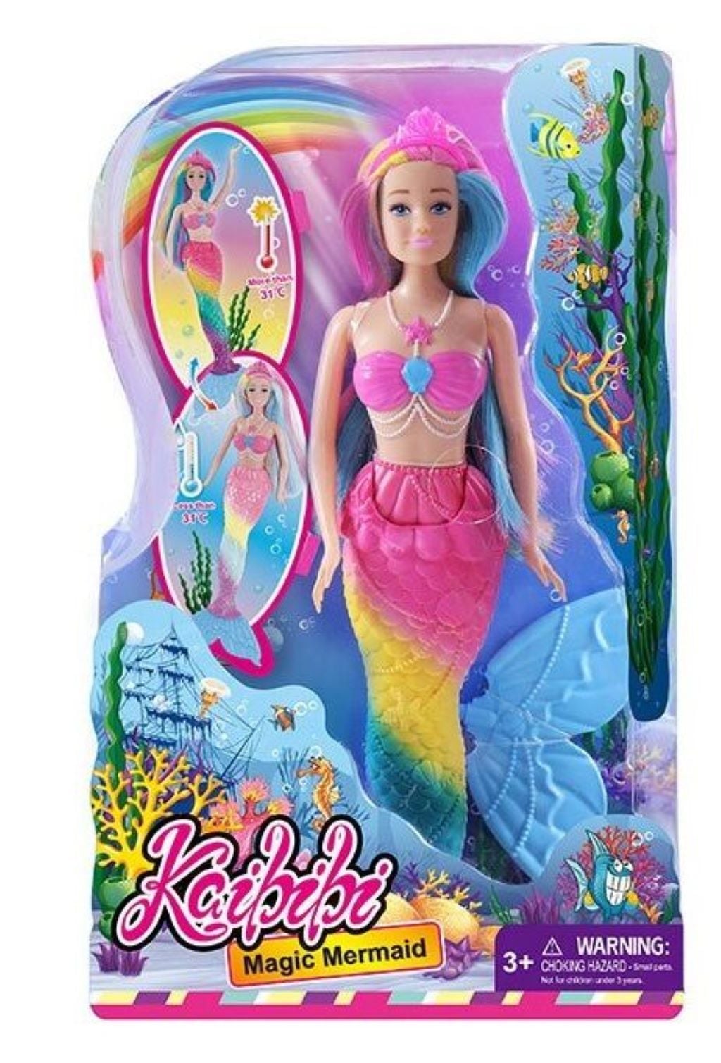 Лялька типу Барбі Русалонька 33см змінює колір рухомі деталі у блістері 32*20*6см WG305 Китай