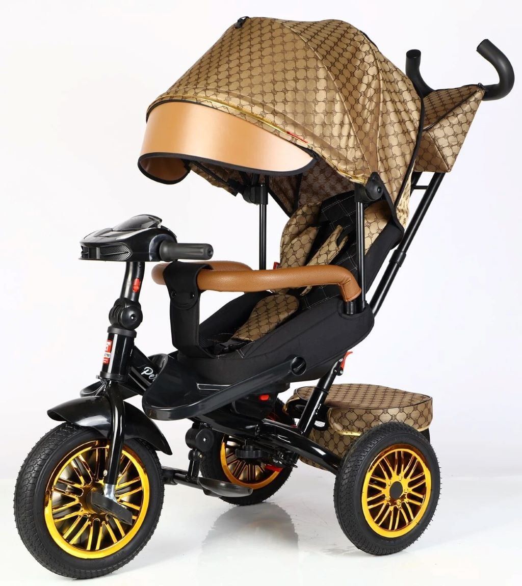 Велосипед 3-х колісний з дахом та батьківською ручкою гумові колеса 12'' і 10'' з гальмом 8066/910-25 BestTrike
